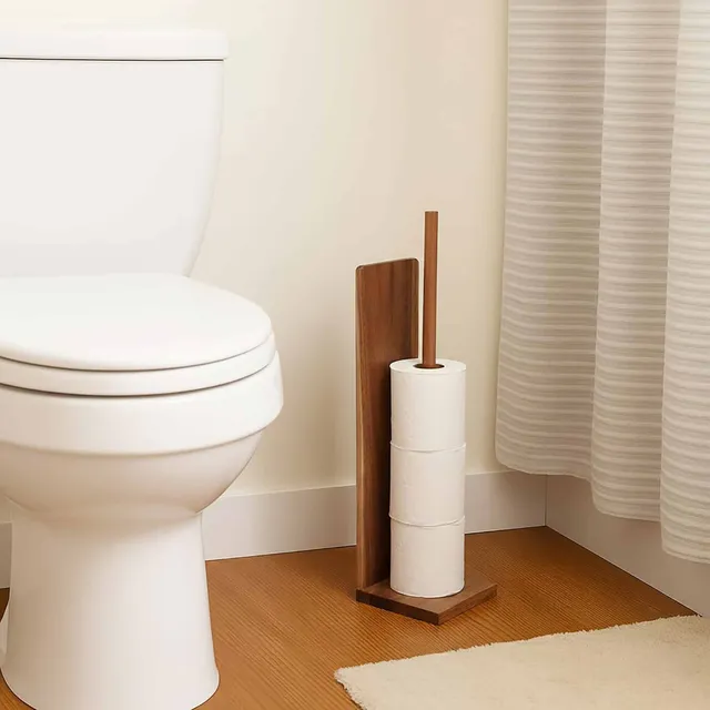 evideco-toilet-seats-porte-papier-toilette-sur-pied-acacia-bois-4-rouleaux image 1