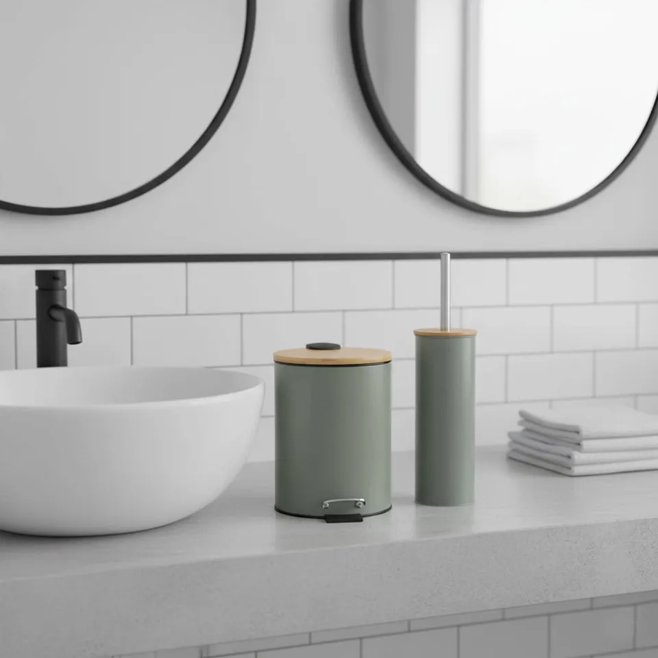 evideco-set-salle-de-bain-vert-poubelle-et-brosse-wc image 1