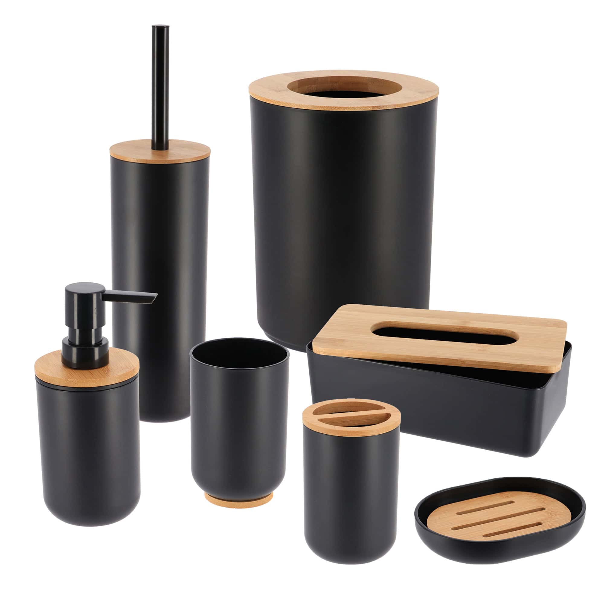 evideco-padang-set-accessoires-salle-de-bain-7-pi-ces-noir-bambou image 5
