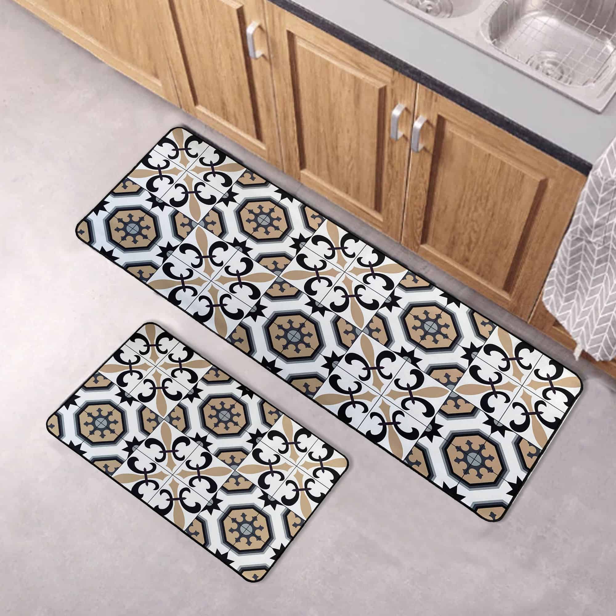 evideco-carmen-tapis-cuisine-carreaux-blanc-beige-80x50-cm image 5