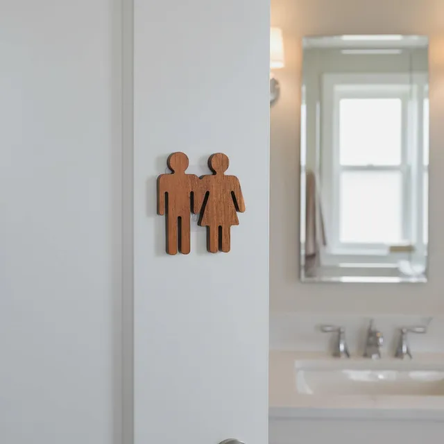 evideco-pancarte-wc-bois-marron-adh-sive-homme-femme image 1