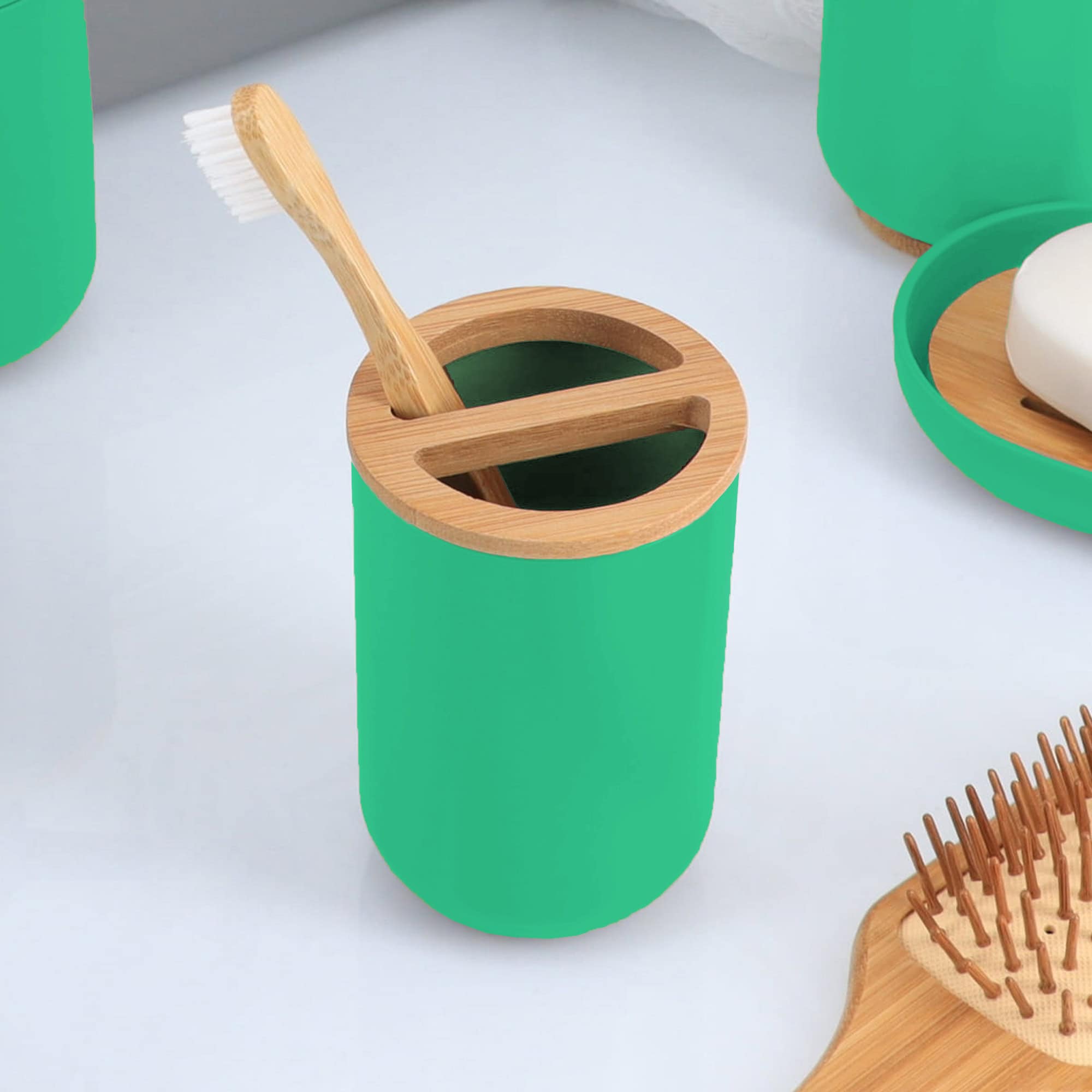 evideco-padang-porte-brosse-dent-vert-bambou-dentifrice image 2