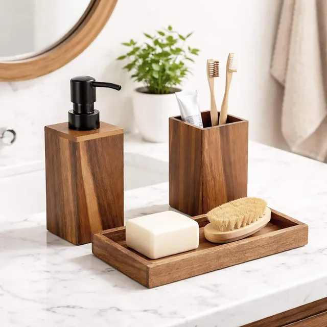 evideco-bathroom-accessories-set-acacia-3-pi-ces-plateau-rectangulaire image 1