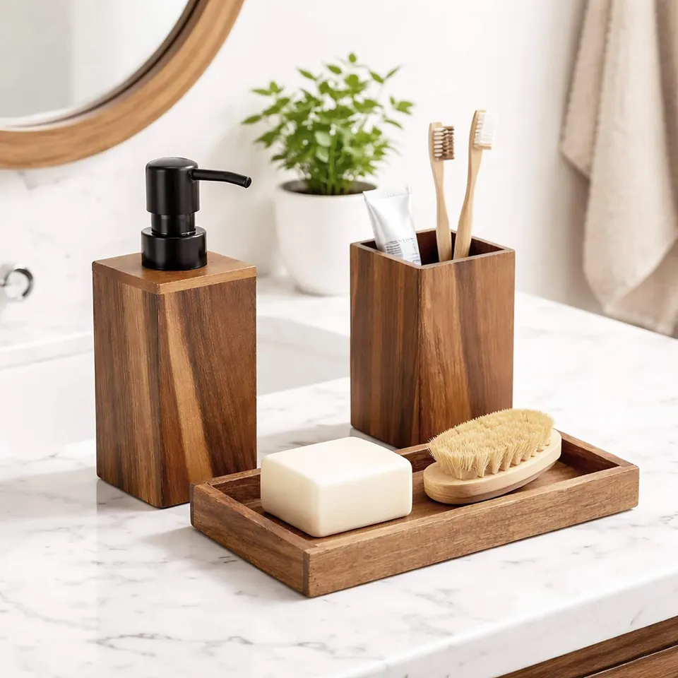 evideco-bathroom-accessories-set-acacia-3-pi-ces-plateau-rectangulaire image 1