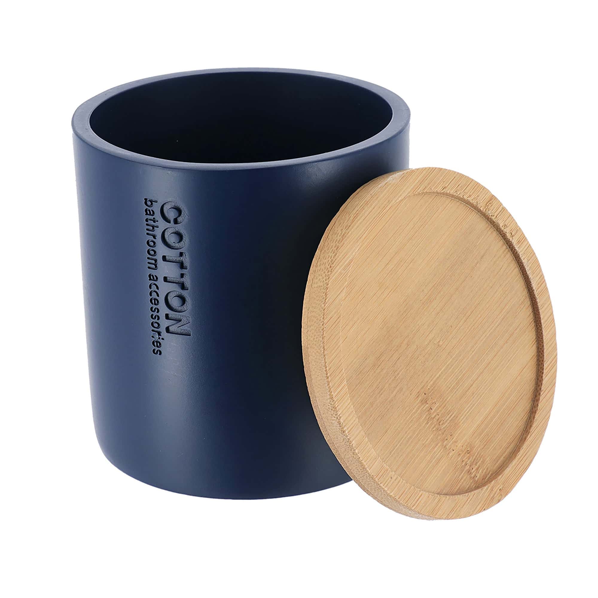 evideco-bo-te-coton-tige-bleu-marine-bambou-polyresine image 4