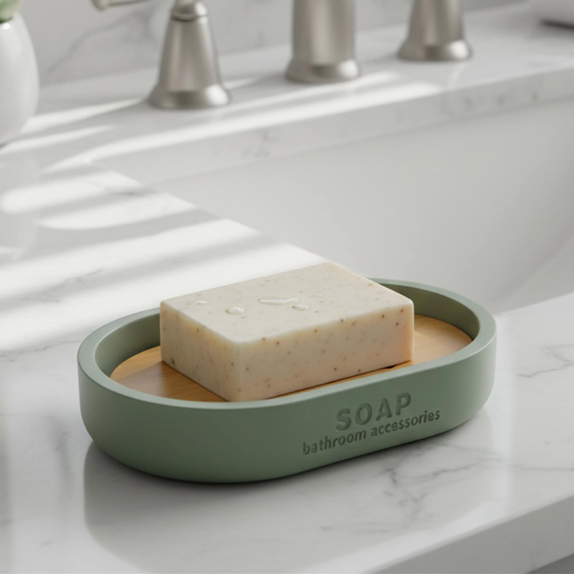 evideco-bathroom-accessories-porte-savon-vert-mat-base-bambou image 2
