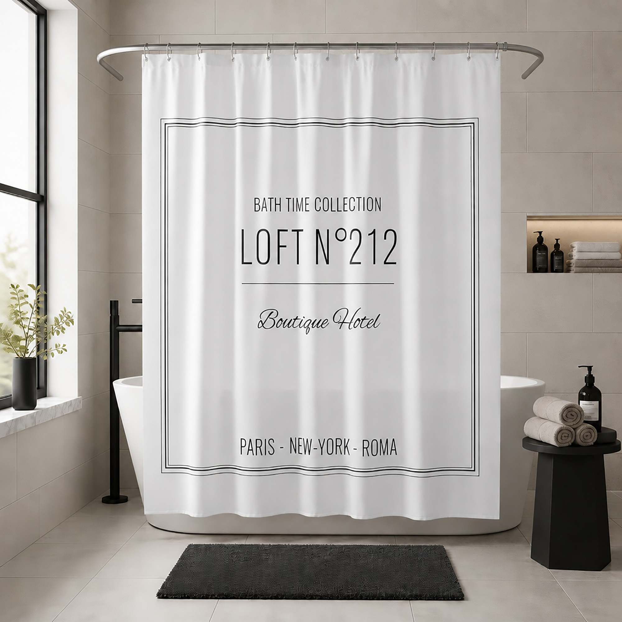 evideco-shower-accessories-rideau-douche-200x180-blanc-noir-criture-polyester image 8