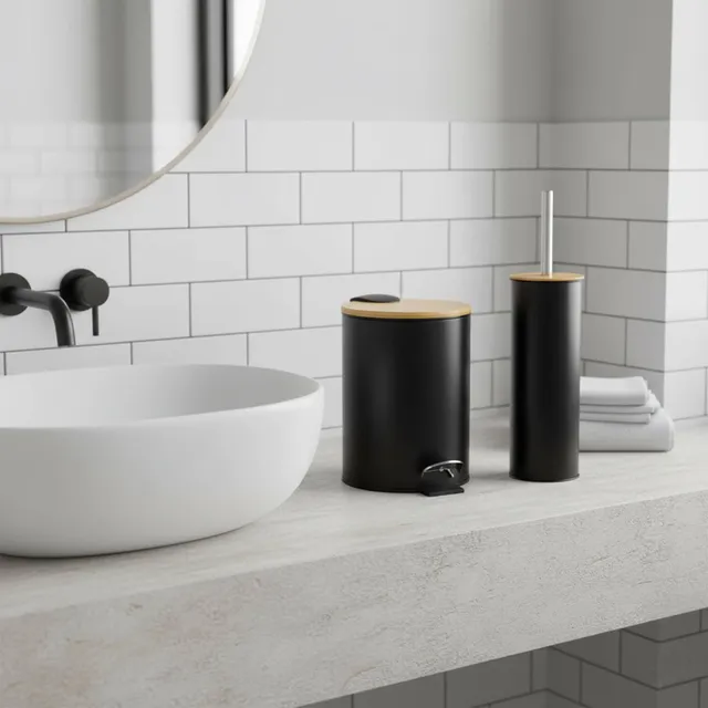 evideco-set-salle-de-bain-noir-bambou-poubelle-brosse-wc image 1