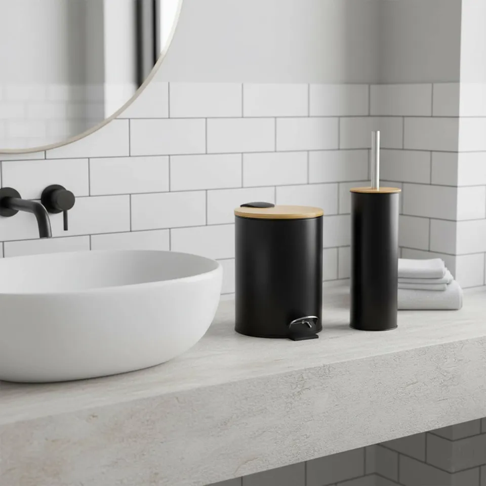 evideco-set-salle-de-bain-noir-bambou-poubelle-brosse-wc image 1