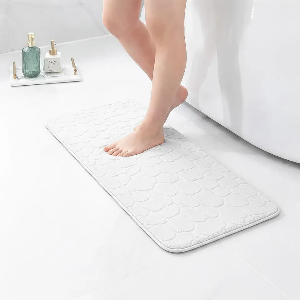 evideco-tapis-bain-m-moire-blanc-galet-runner-122x46-cm image 1