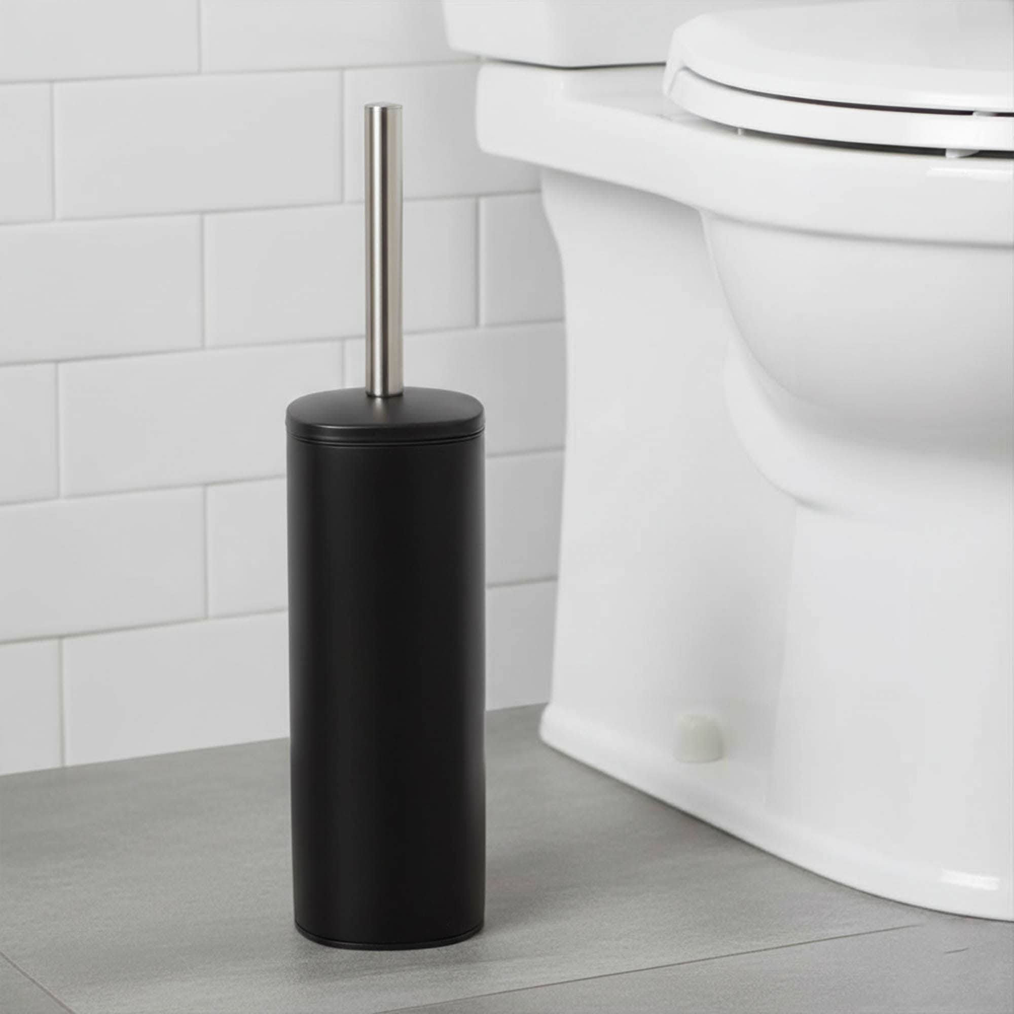 evideco-brosse-wc-noire-m-tal-carr-e-avec-support image 1