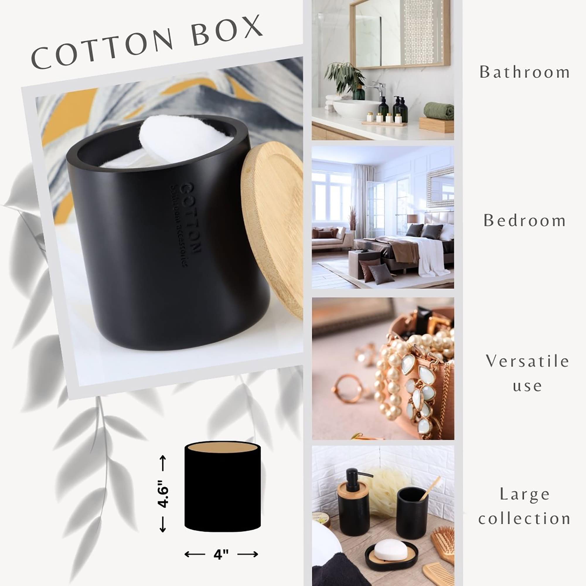 evideco-bo-te-cotons-tiges-noir-mat-bambou-salle-de-bain image 2