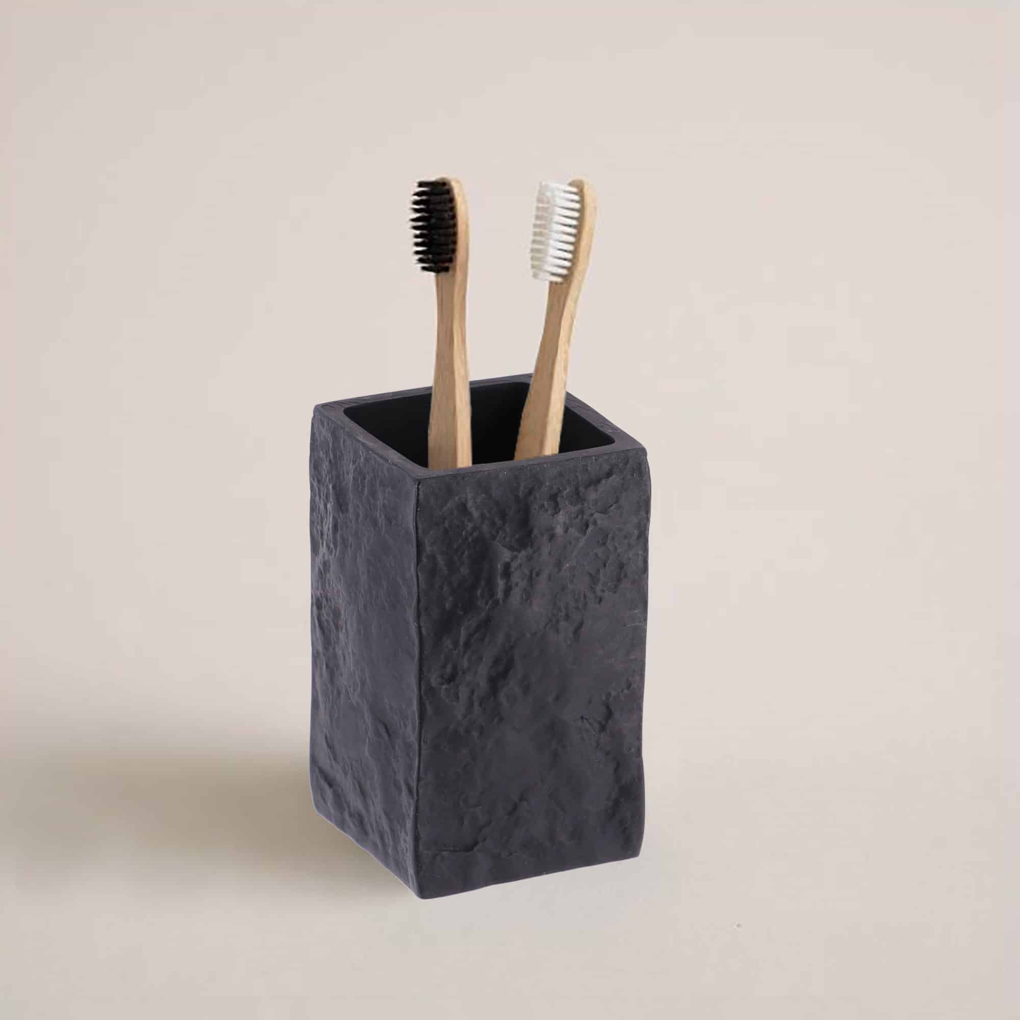 evideco-stone-gobelet-salle-de-bain-noir-effet-pierre-r-sine image 4