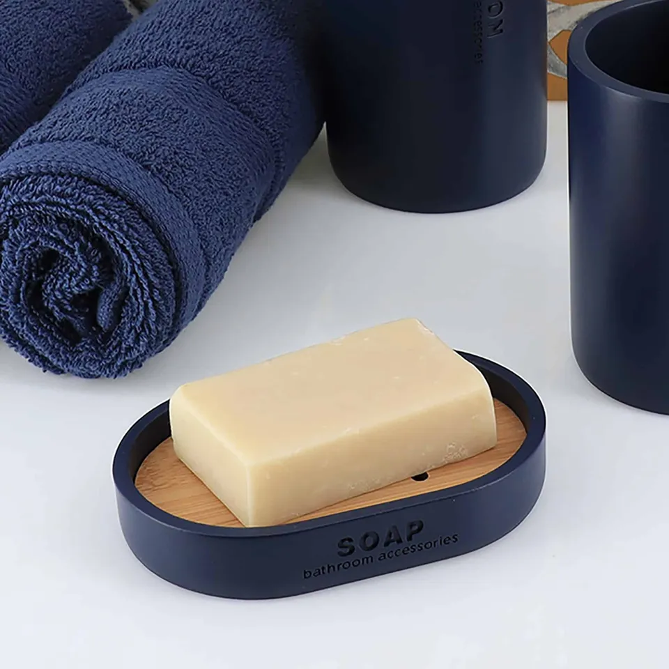 evideco-bathroom-accessories-porte-savon-bleu-marine-bambou image 1