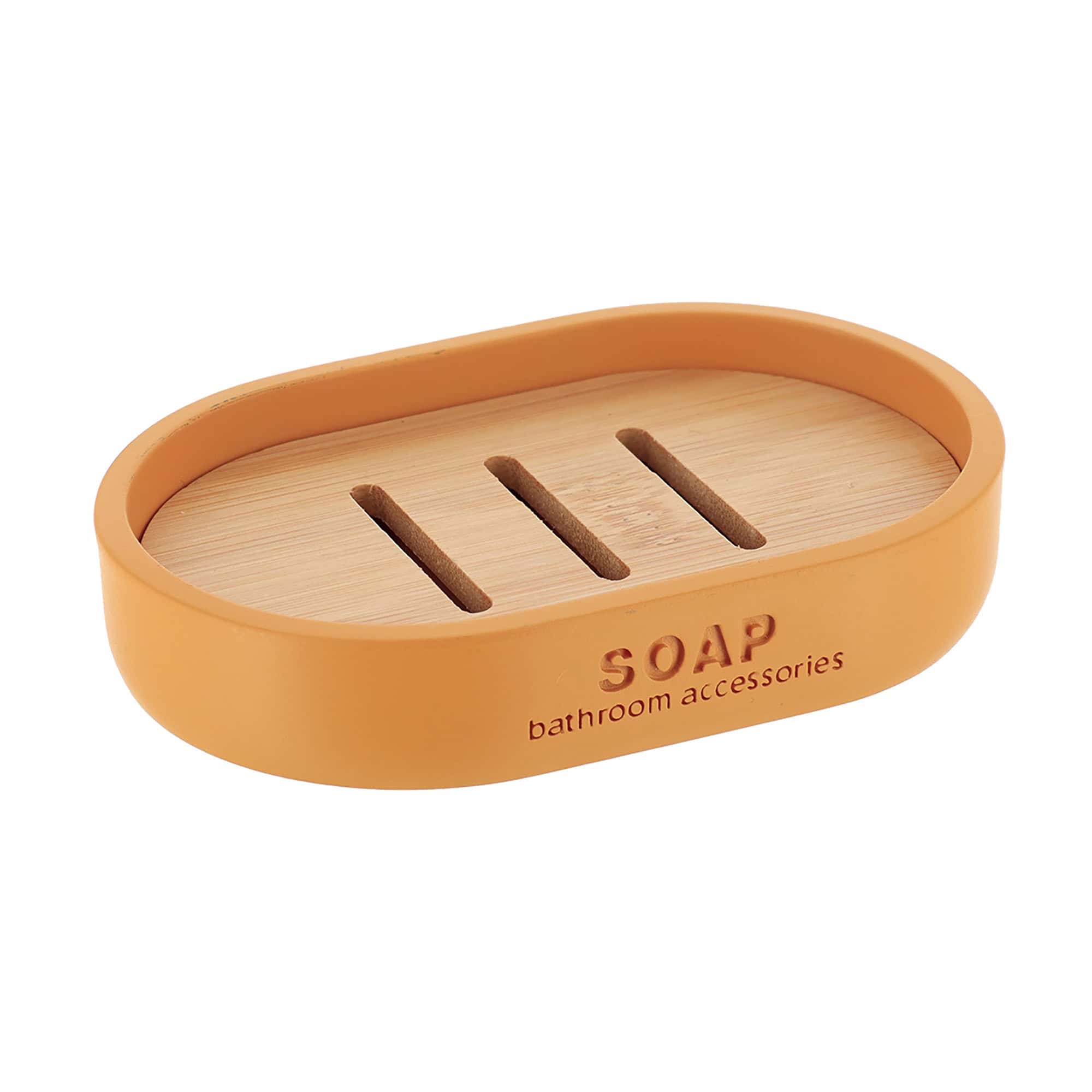 evideco-porte-savon-jaune-moutarde-r-sine-bambou-gouttoir image 7
