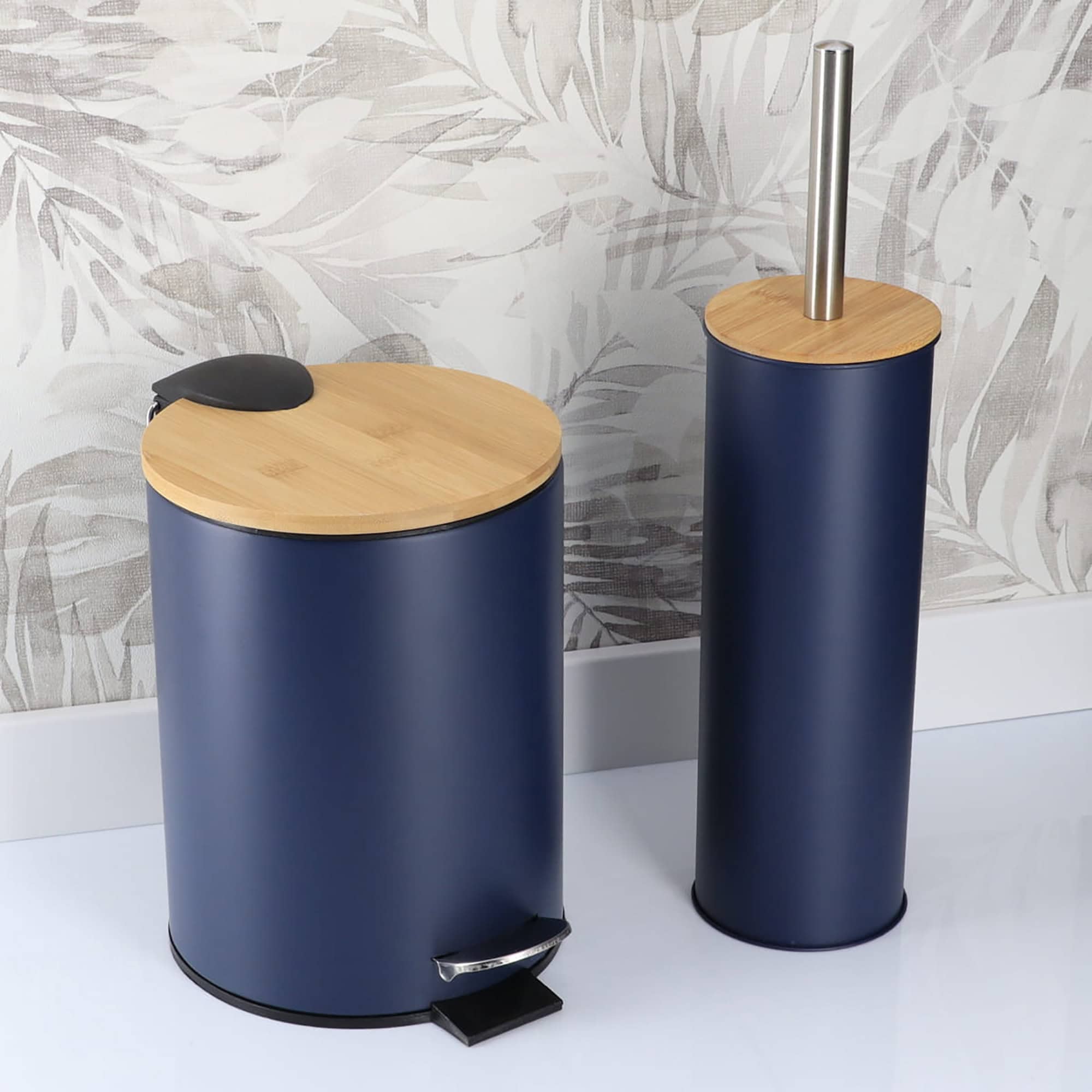 evideco-toilet-seats-brosse-wc-bleu-marine-m-tal-bambou image 8