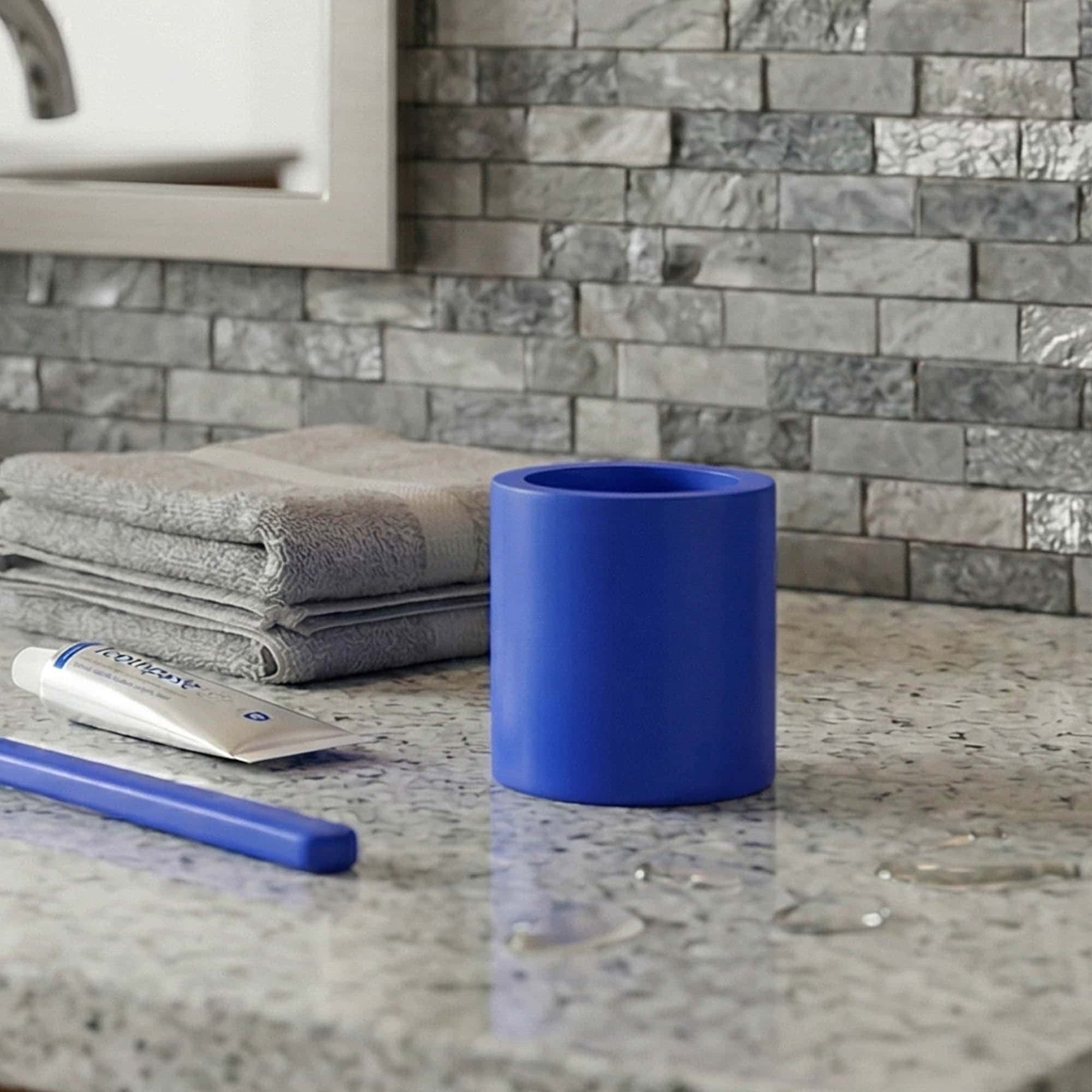 evideco-porte-brosse-dent-b-ton-bleu-gobelet-salle-de-bain image 1