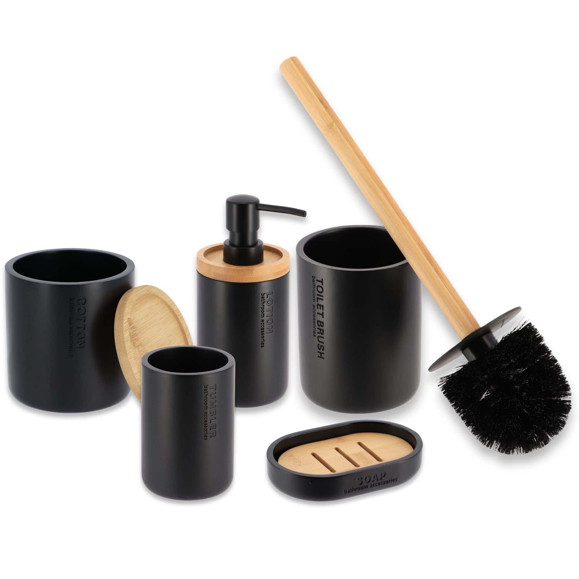 evideco-set-accessoires-salle-de-bain-noir-5-pi-ces-bambou image 7