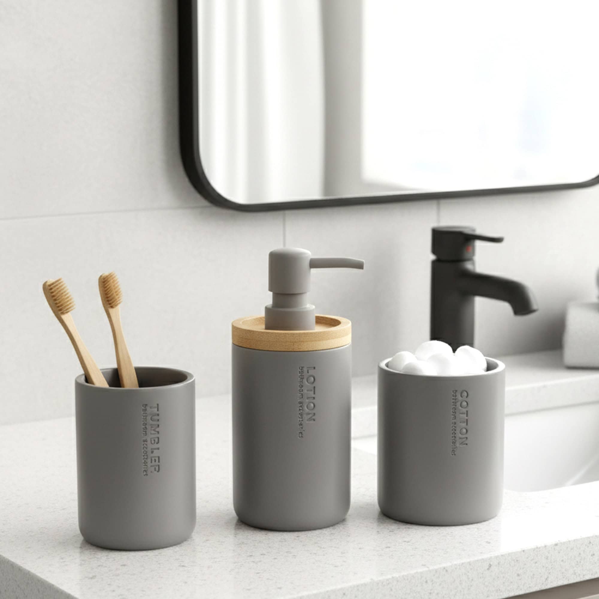 evideco-bathroom-accessories-distributeur-savon-gris-bambou-polyresine image 7