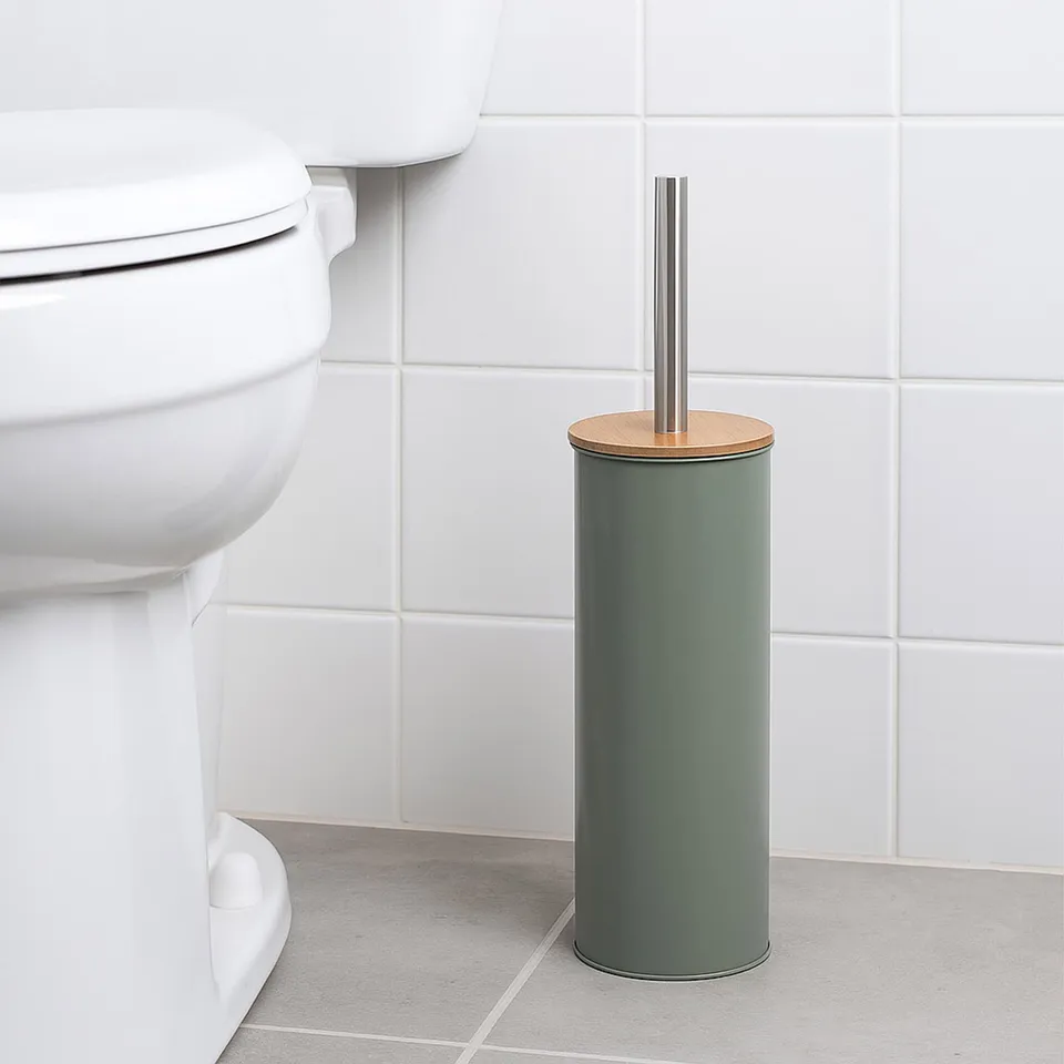 evideco-green-metal-brosse-wc-avec-support-bambou-vert image 1