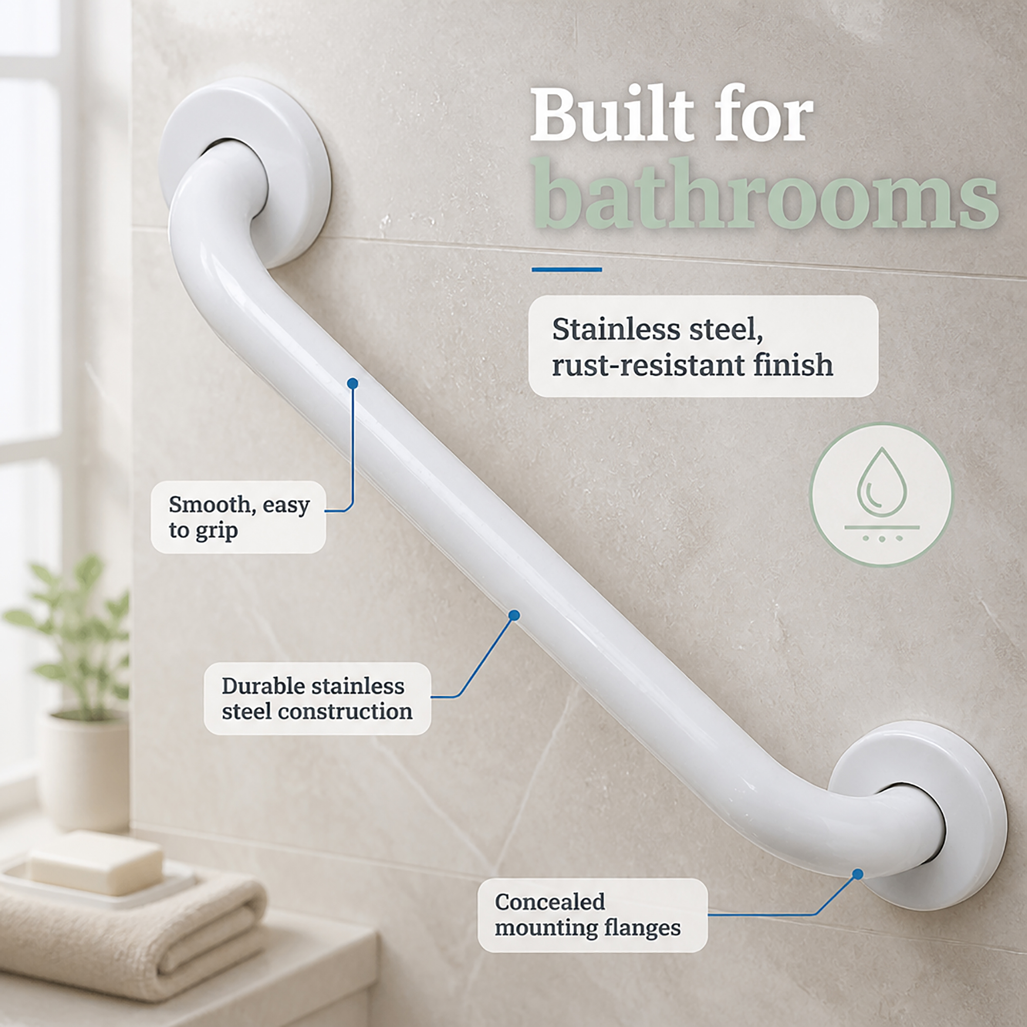 evideco-barre-d-appui-salle-de-bain-blanche-30-cm-inox-100-kg image 2