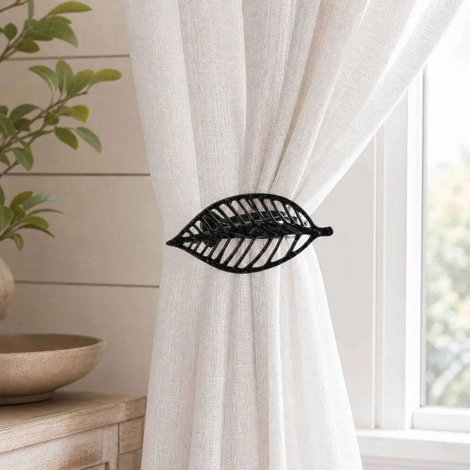 evideco-home-accessories-embrasse-rideau-feuille-noire-lot-2-m-tal image 1