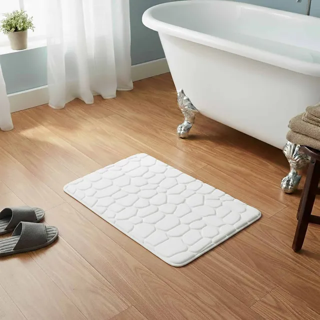 evideco-pebble-tapis-de-bain-blanc-galets-m-moire-de-forme image 1