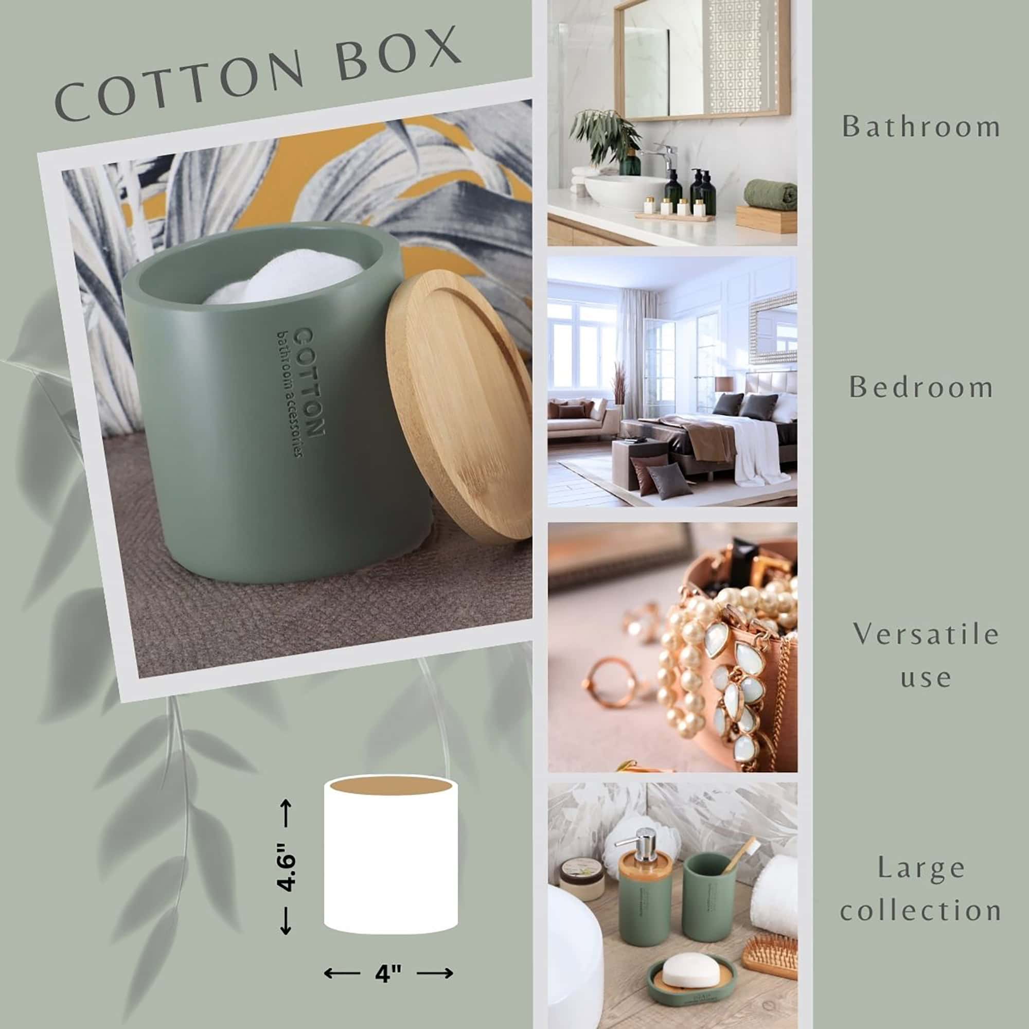 evideco-bathroom-bo-te-coton-vert-mat-couvercle-bambou image 2