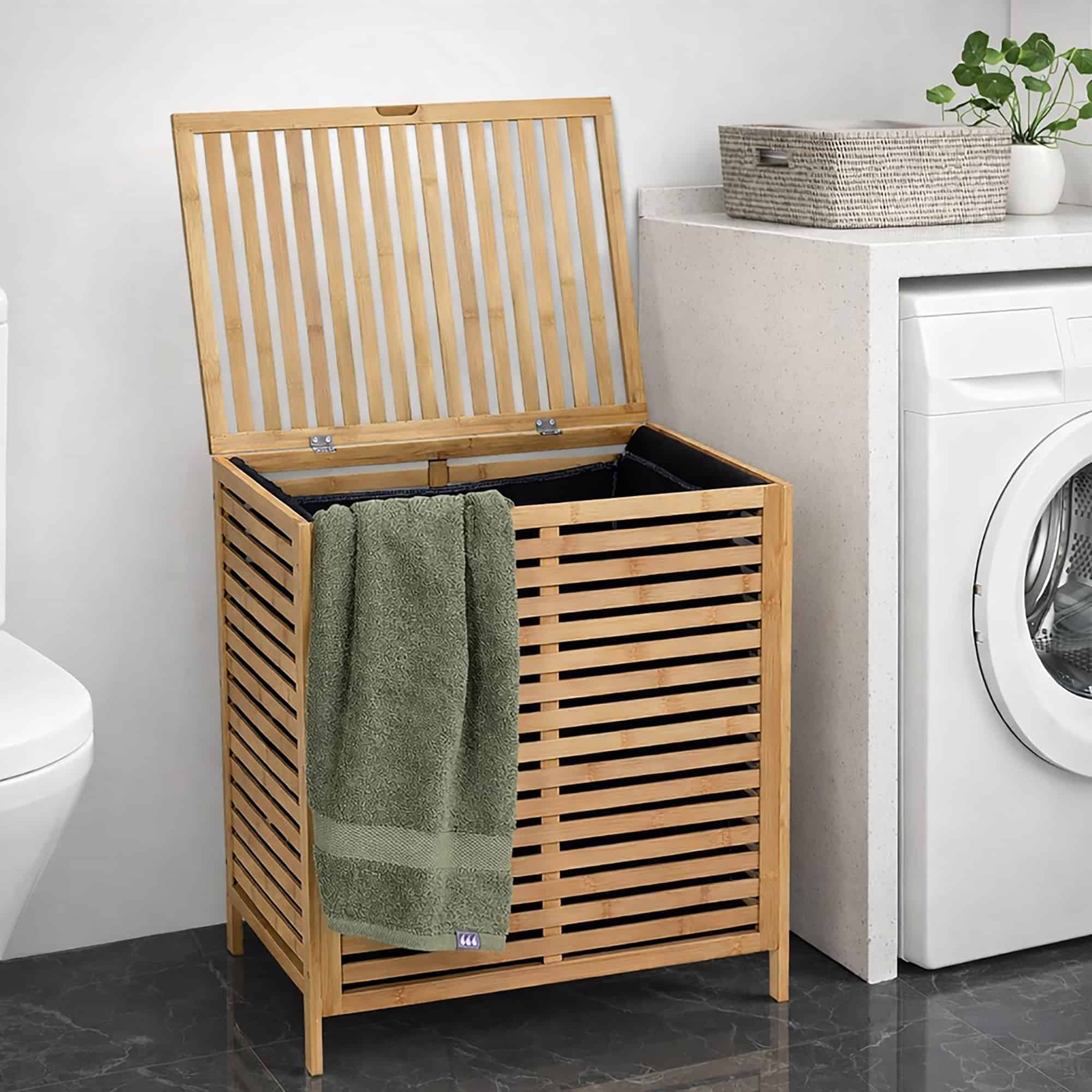 evideco-bambou-panier-linge-grand-avec-couvercle-et-sac image 2
