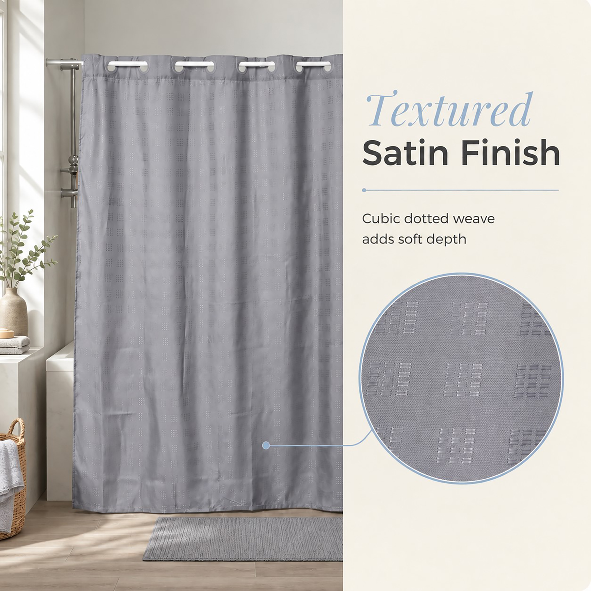 evideco-rideau-de-douche-gris-sans-crochets-180x200-extra-long image 4
