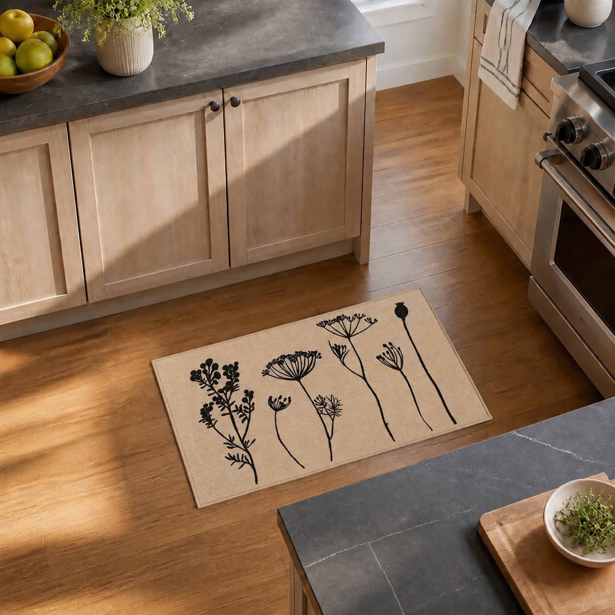 evideco-tapis-cuisine-effet-laine-fleurs-sauvages-81x51-cm-beige image 1