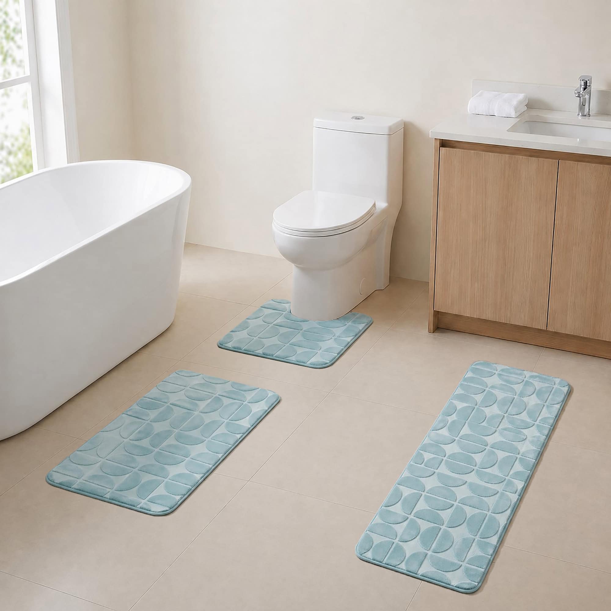 evideco-bathroom-mats-tapis-salle-bain-bleu-clair-lot-3-m-moire image 1
