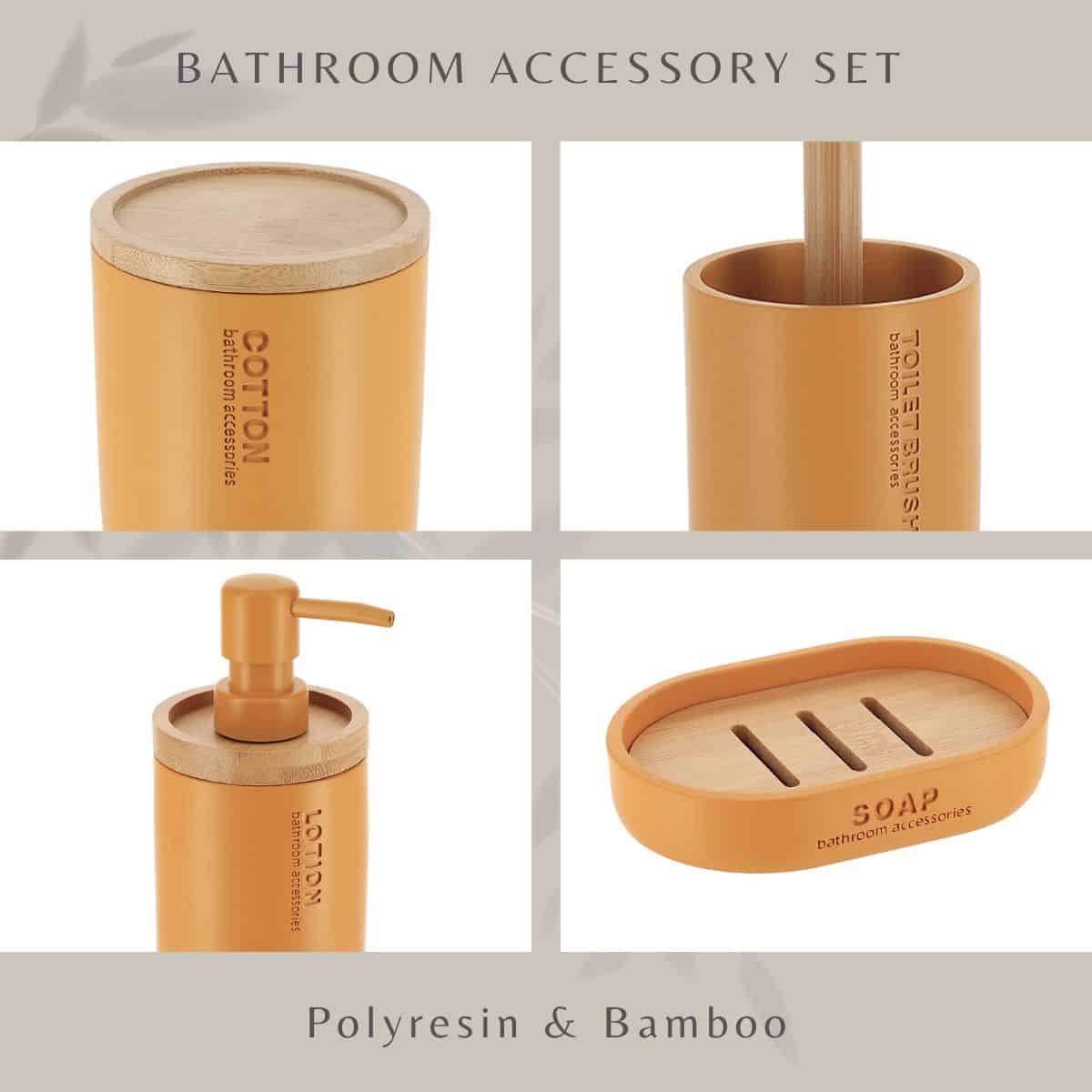 evideco-set-salle-de-bain-5-pi-ces-jaune-moutarde-bambou image 5
