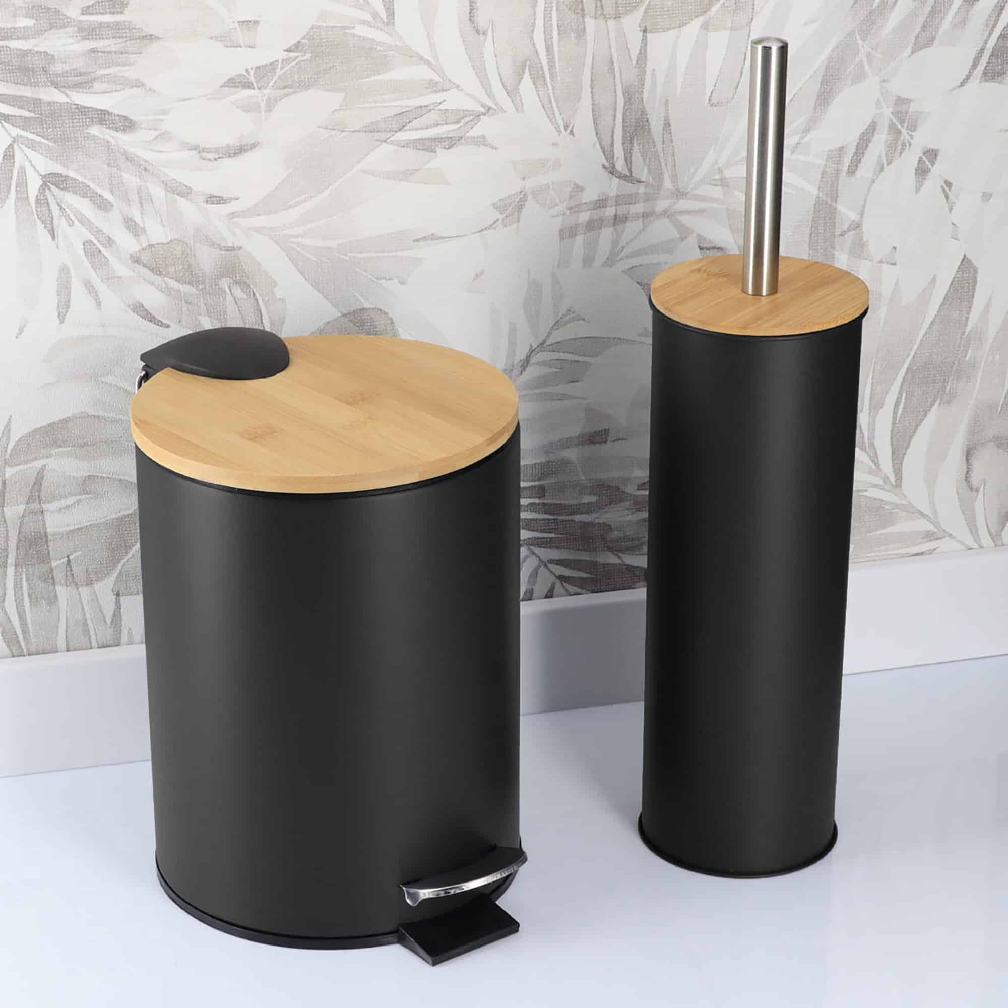 evideco-set-salle-de-bain-noir-bambou-poubelle-brosse-wc image 2