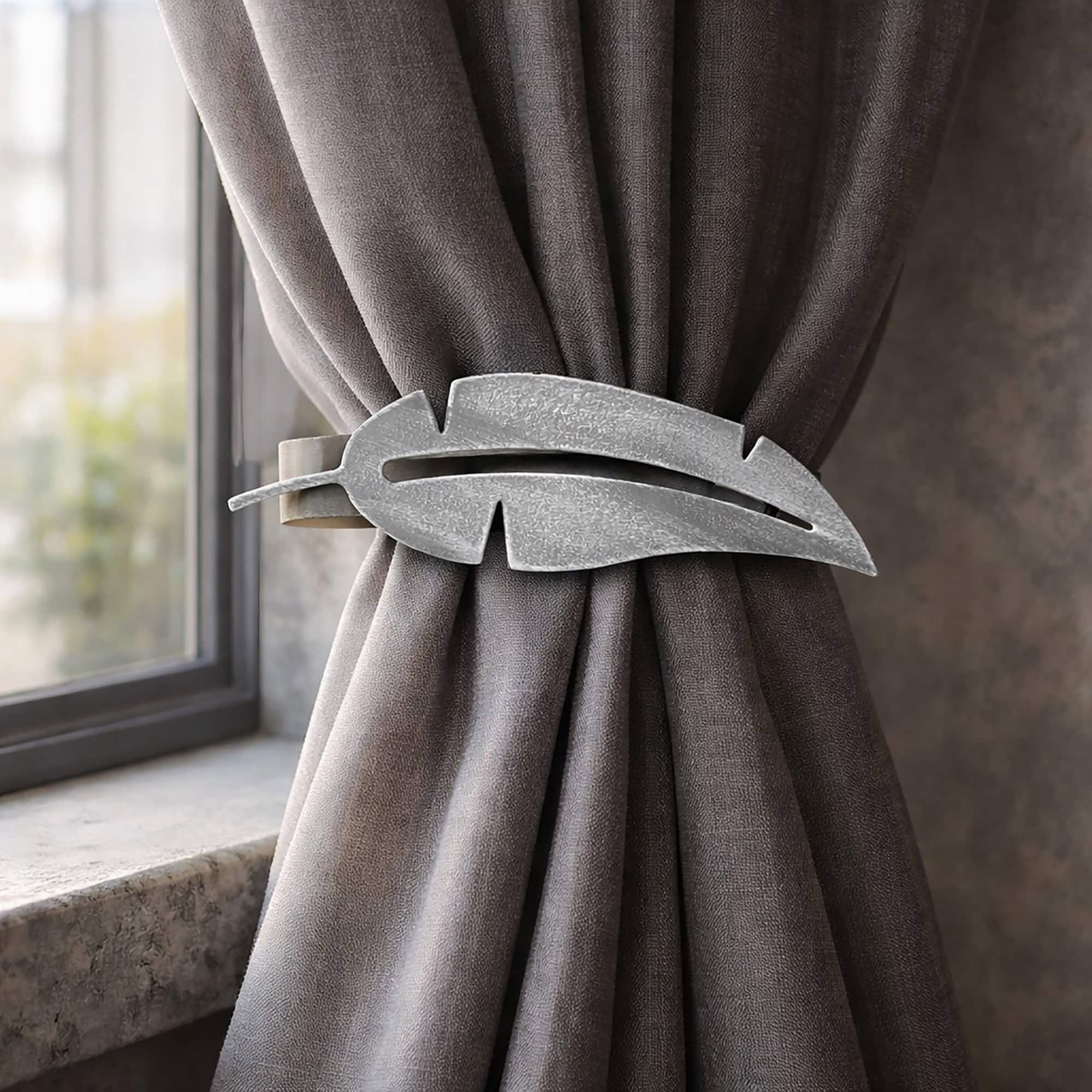 evideco-home-accessories-embrasse-rideau-plume-m-tal-gris-blanc-lot-2 image 2