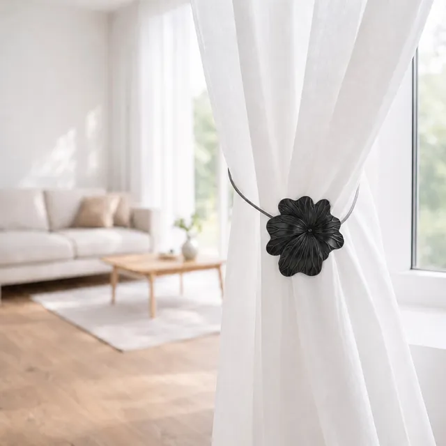 evideco-embrasse-rideau-magn-tique-fleur-noire-mate-r-sine image 1