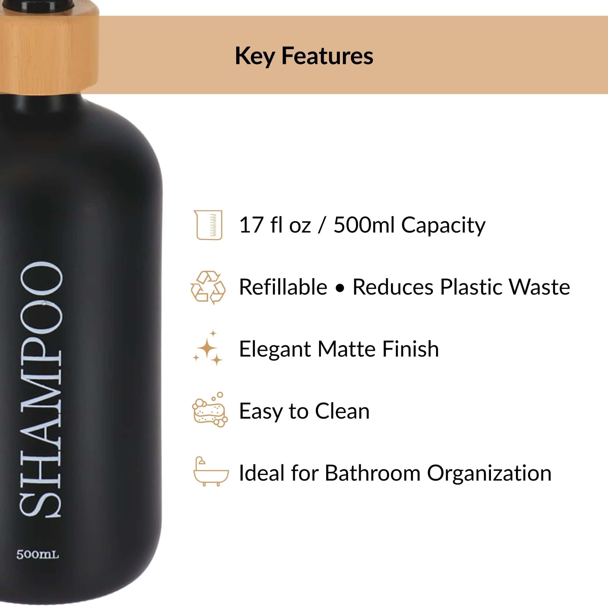 evideco-distributeur-shampooing-noir-mat-500-ml-verre-bambou image 5