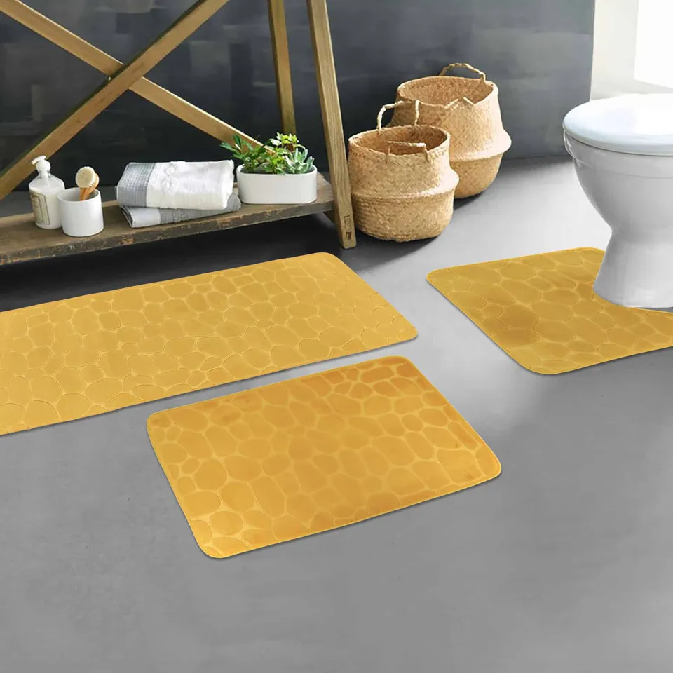 evideco-bathroom-mats-tapis-salle-de-bain-jaune-moutarde-lot-3 image 1