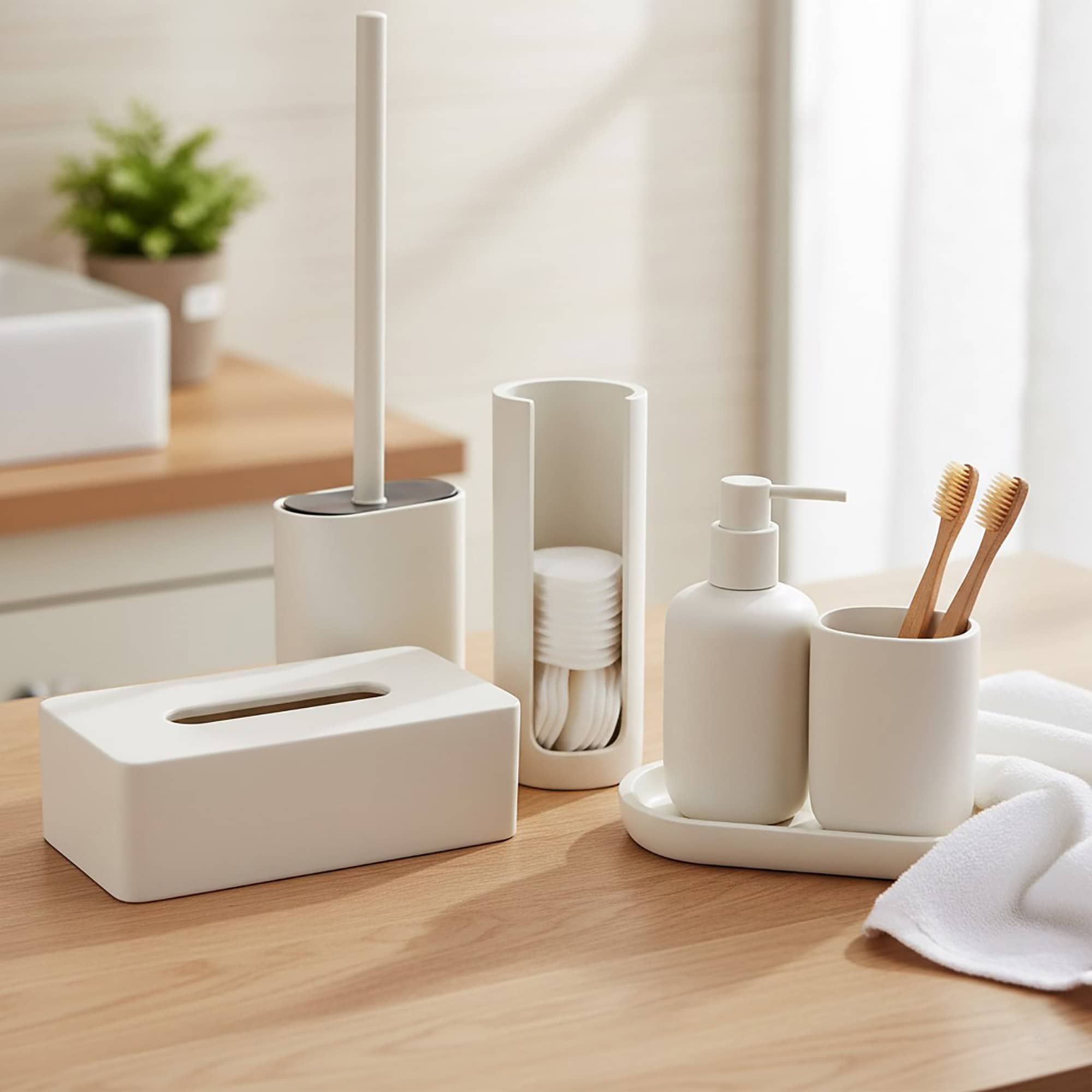 evideco-bathroom-accessories-ensemble-salle-de-bain-beige-6-pi-ces image 1