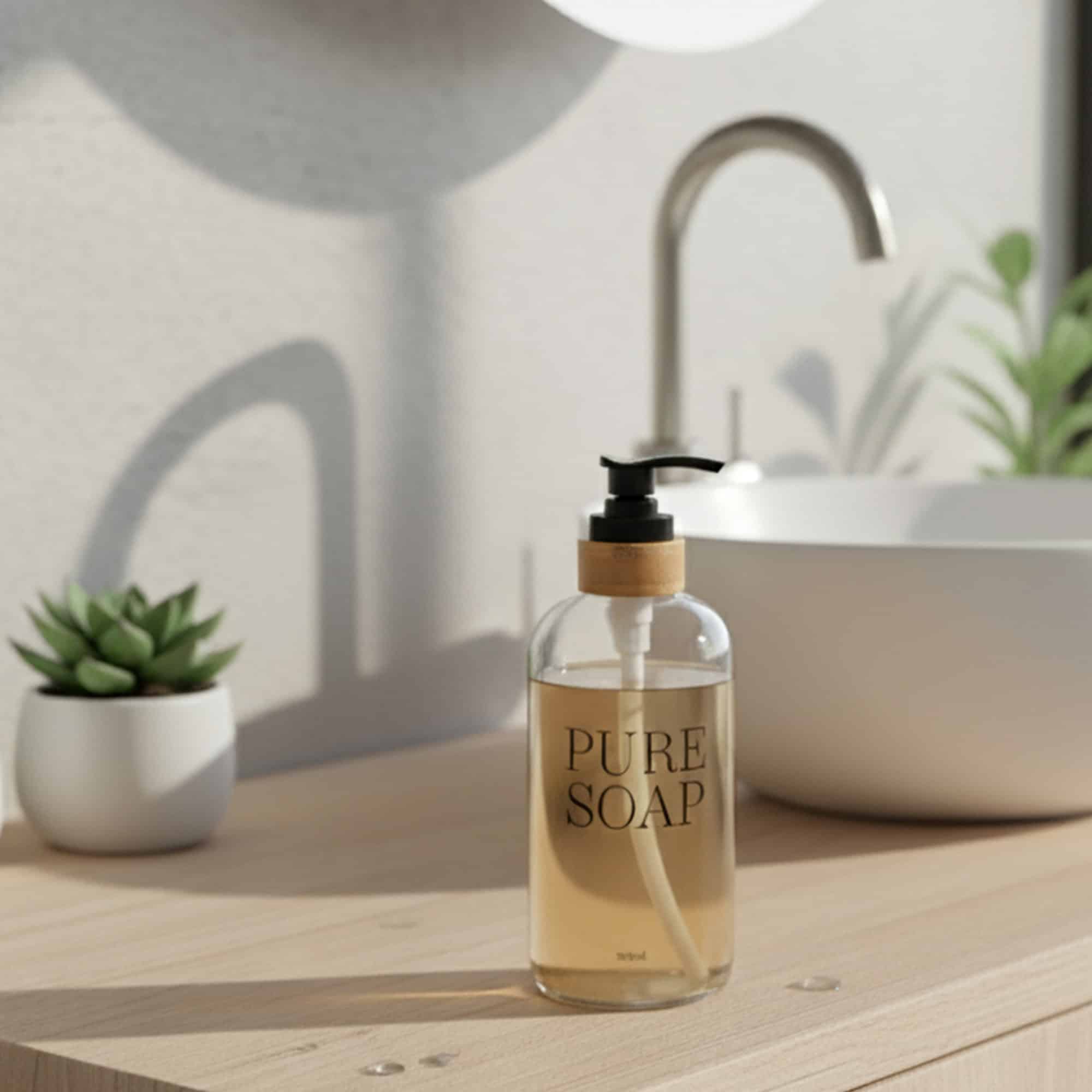 evideco-pure-soap-distributeur-savon-verre-bambou-500-ml image 1