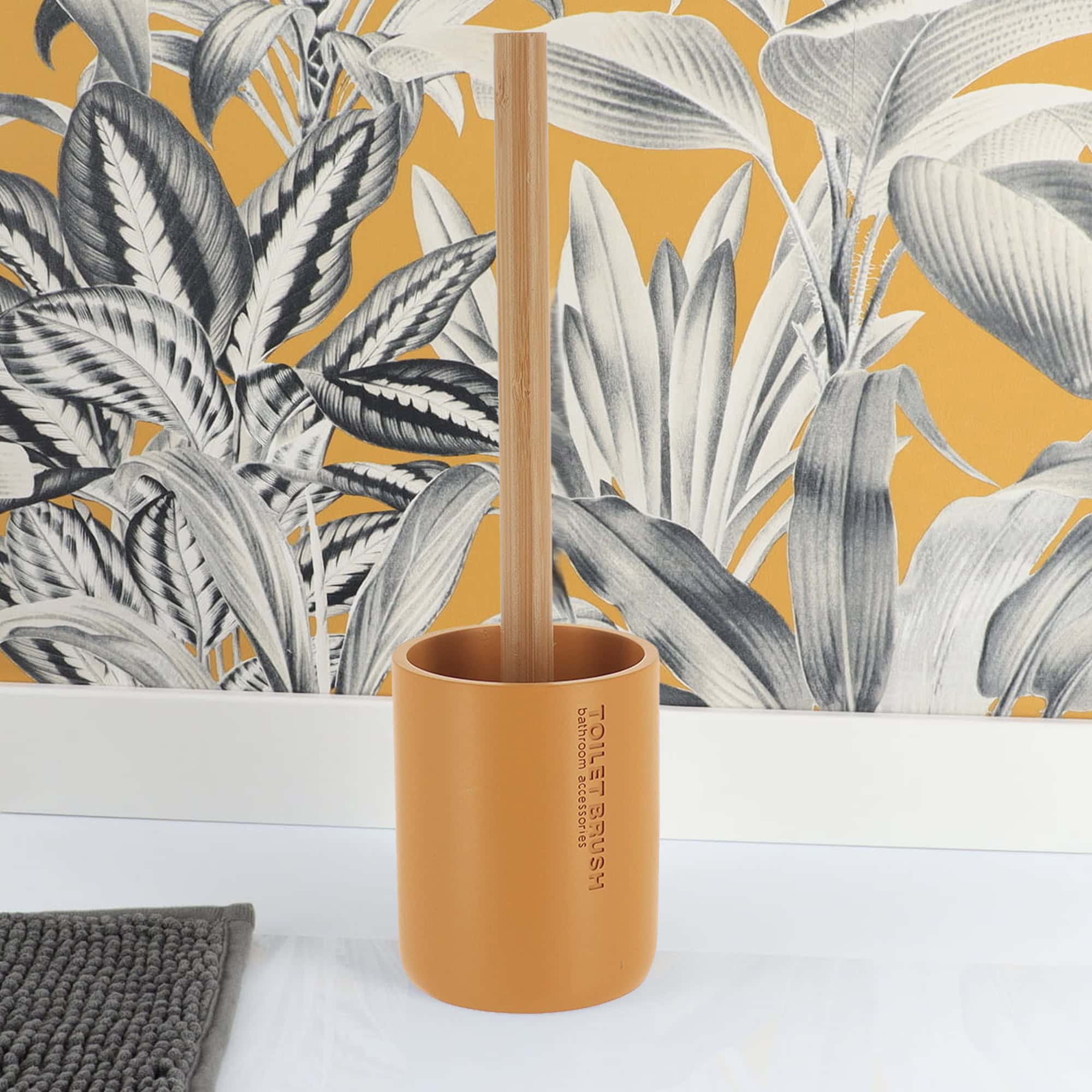 evideco-brosse-wc-jaune-moutarde-bambou-avec-support image 3