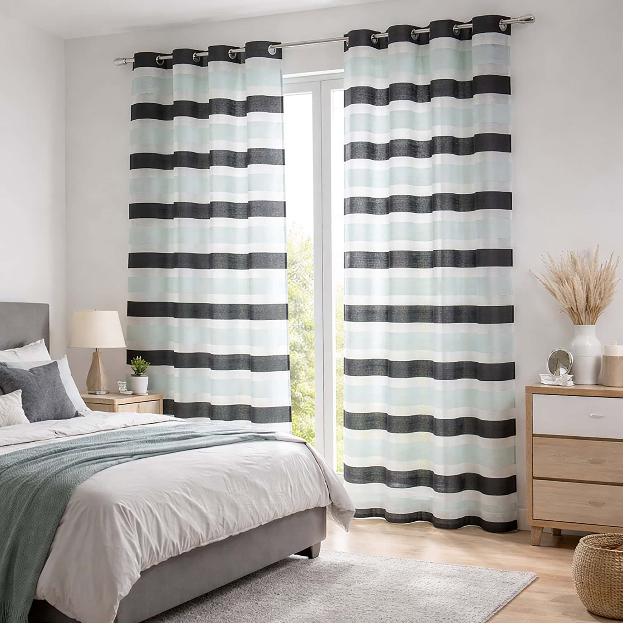evideco-lot-2-voilages-ray-s-noir-bleu-gris-95x55 image 1