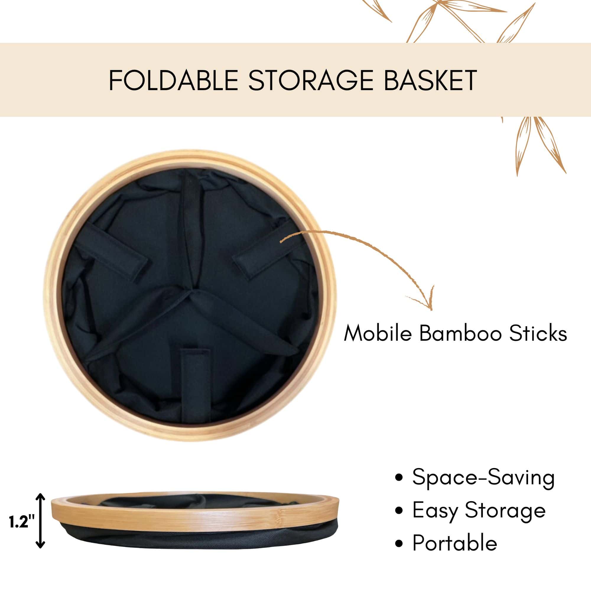 evideco-panier-de-rangement-rond-noir-pliable-3-compartiments-bambou image 5