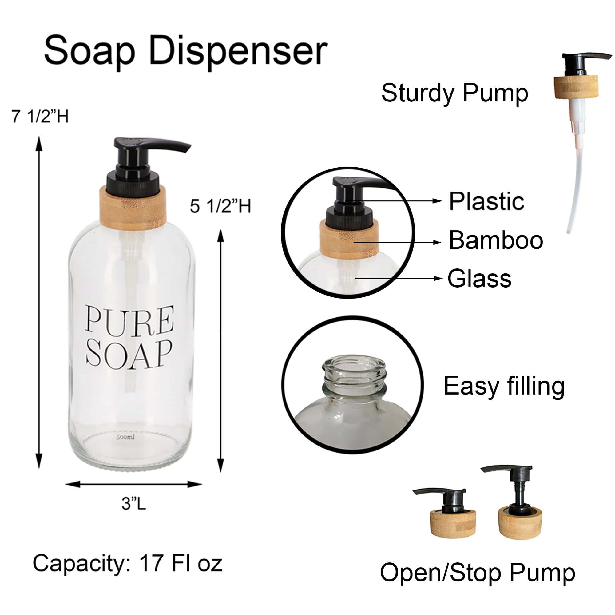 evideco-pure-soap-distributeur-savon-verre-bambou-500-ml image 4