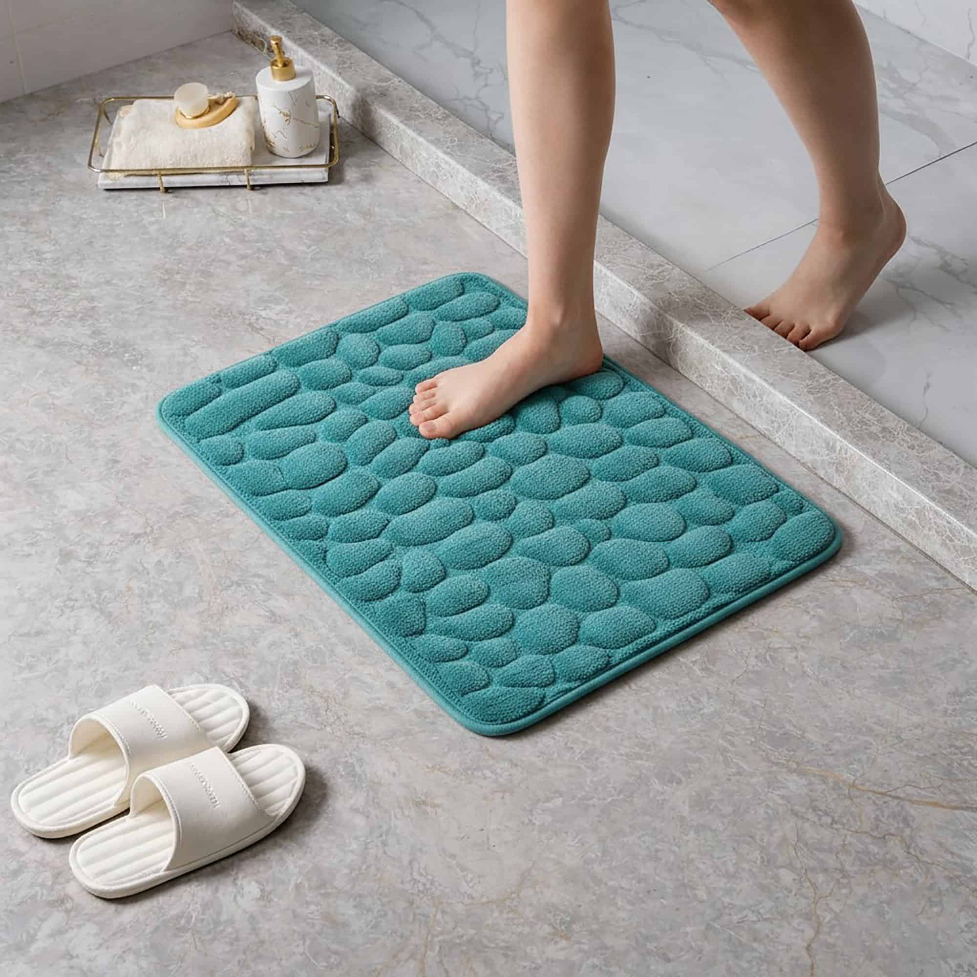 evideco-bathroom-mats-tapis-de-bain-mousse-m-moire-bleu-paon-81x51-cm image 2
