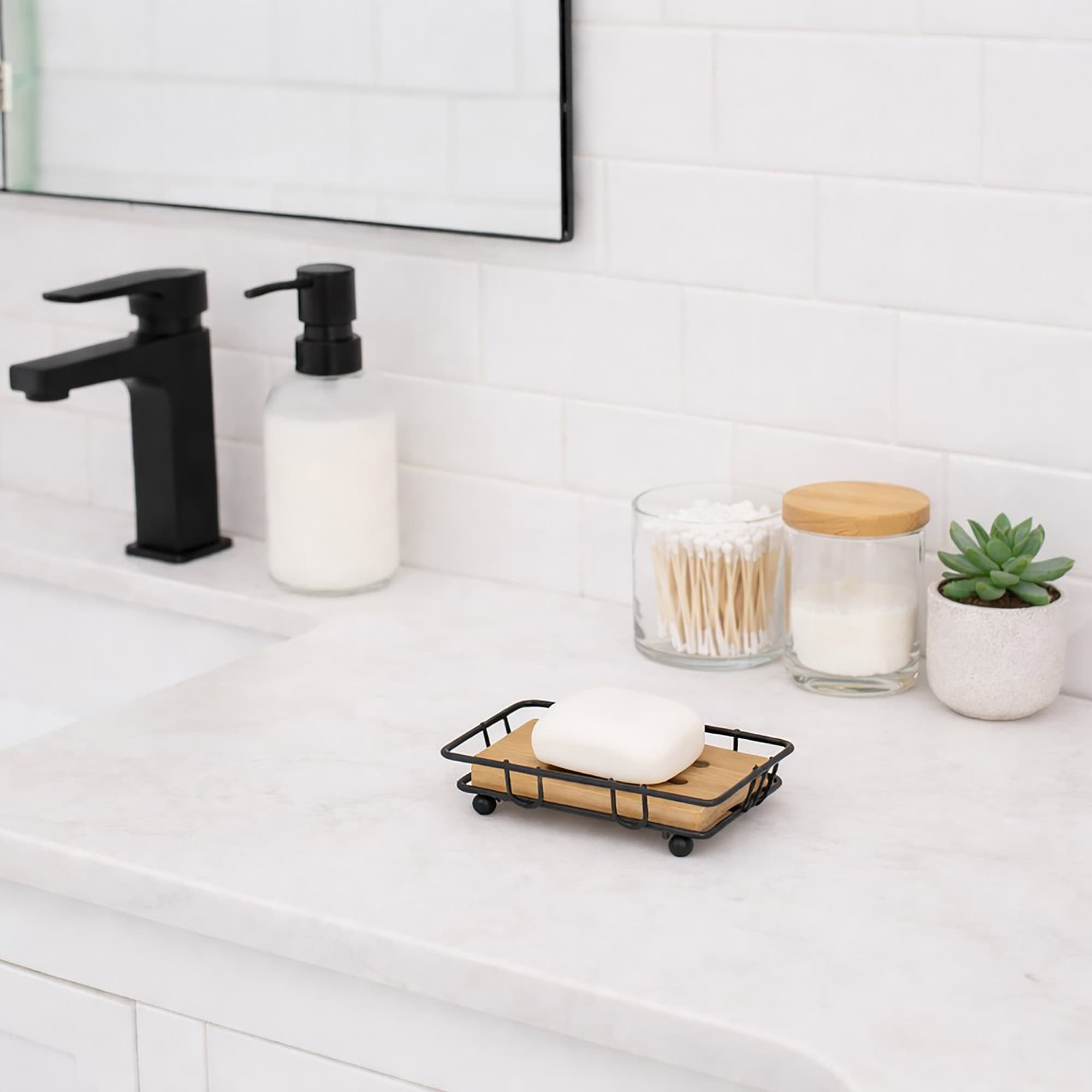 evideco-porte-savon-bambou-m-tal-noir-ajour-salle-de-bain image 5