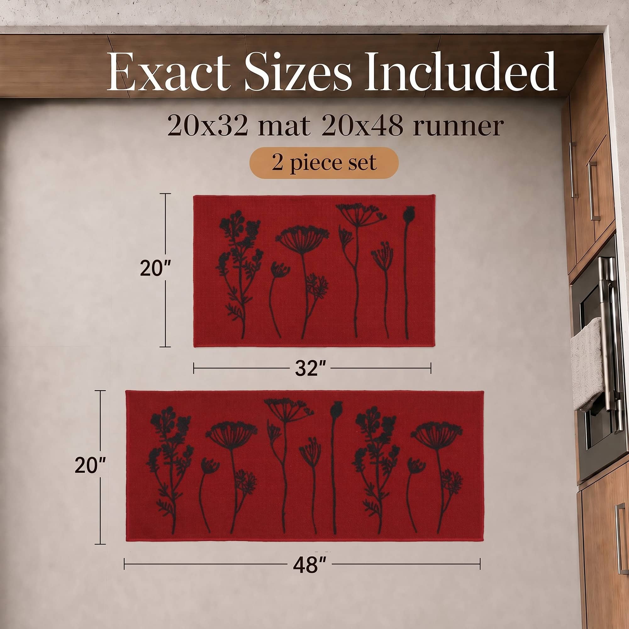 evideco-tapis-cuisine-rouge-noir-fleurs-lot-de-2-effet-laine-lavable image 2