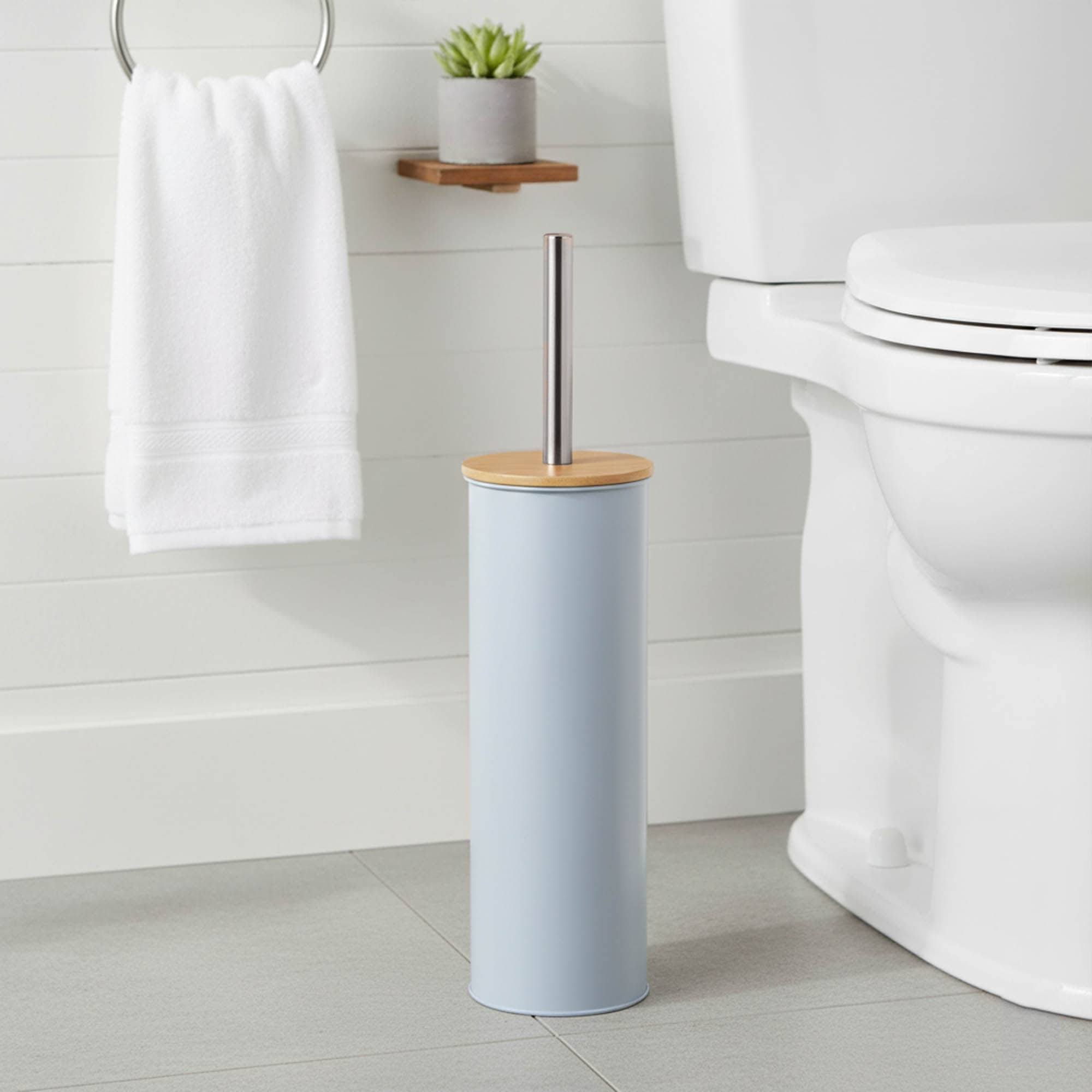 evideco-brosse-wc-bleu-clair-m-tal-couvercle-bambou image 2