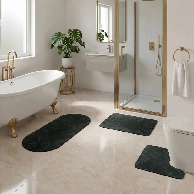 evideco-tropical-night-lot-3-tapis-salle-de-bain-vert-jungle image 1