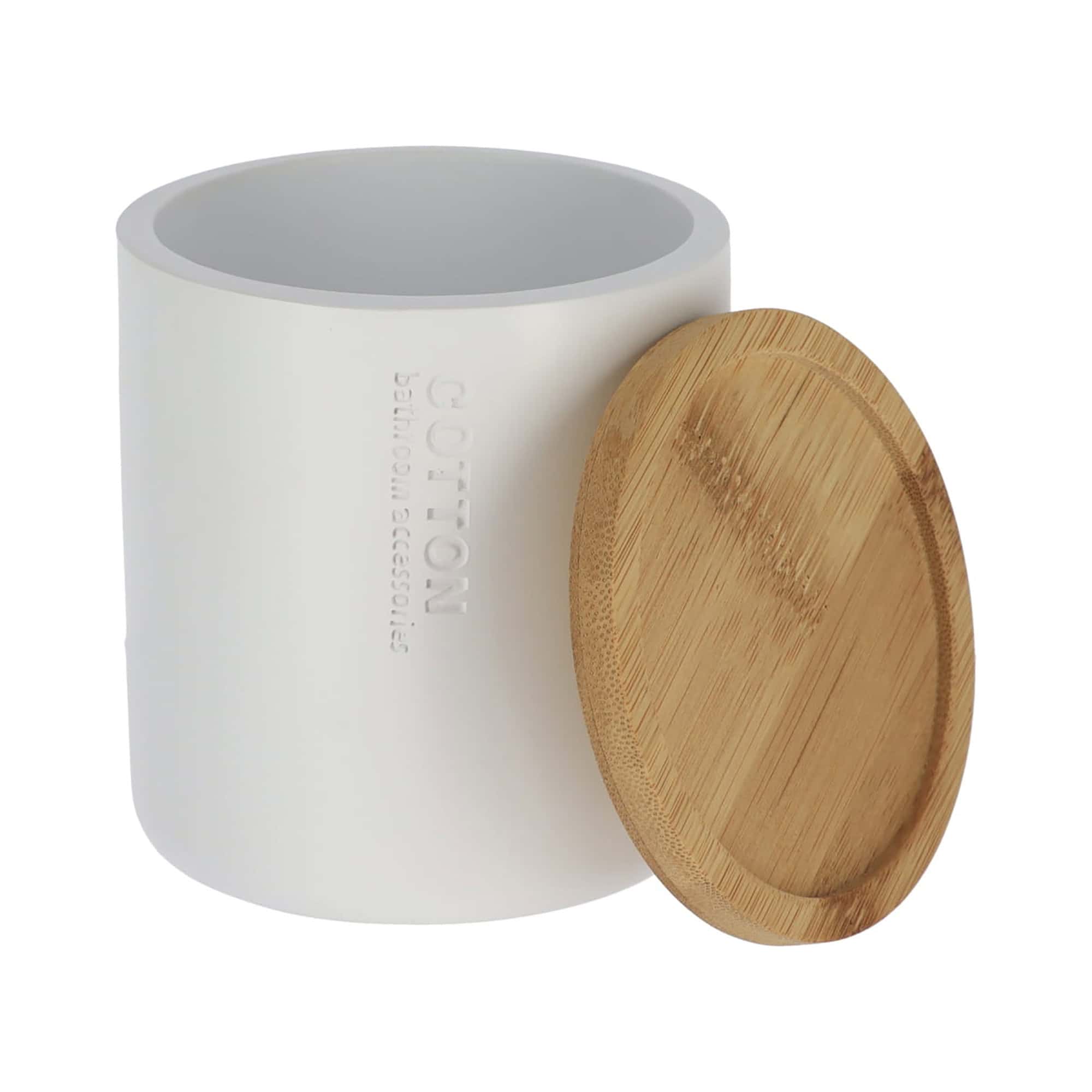evideco-pot-coton-blanc-mat-couvercle-bambou-salle-de-bain image 5